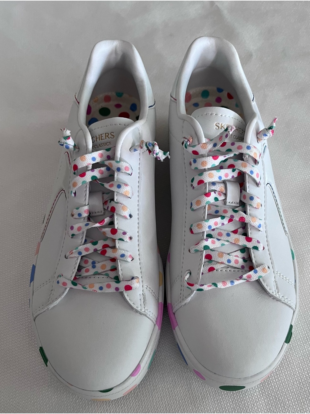 Skechers Eden Lx Soft Spot White Sneakers with Multicolor Polka Dots Size 7